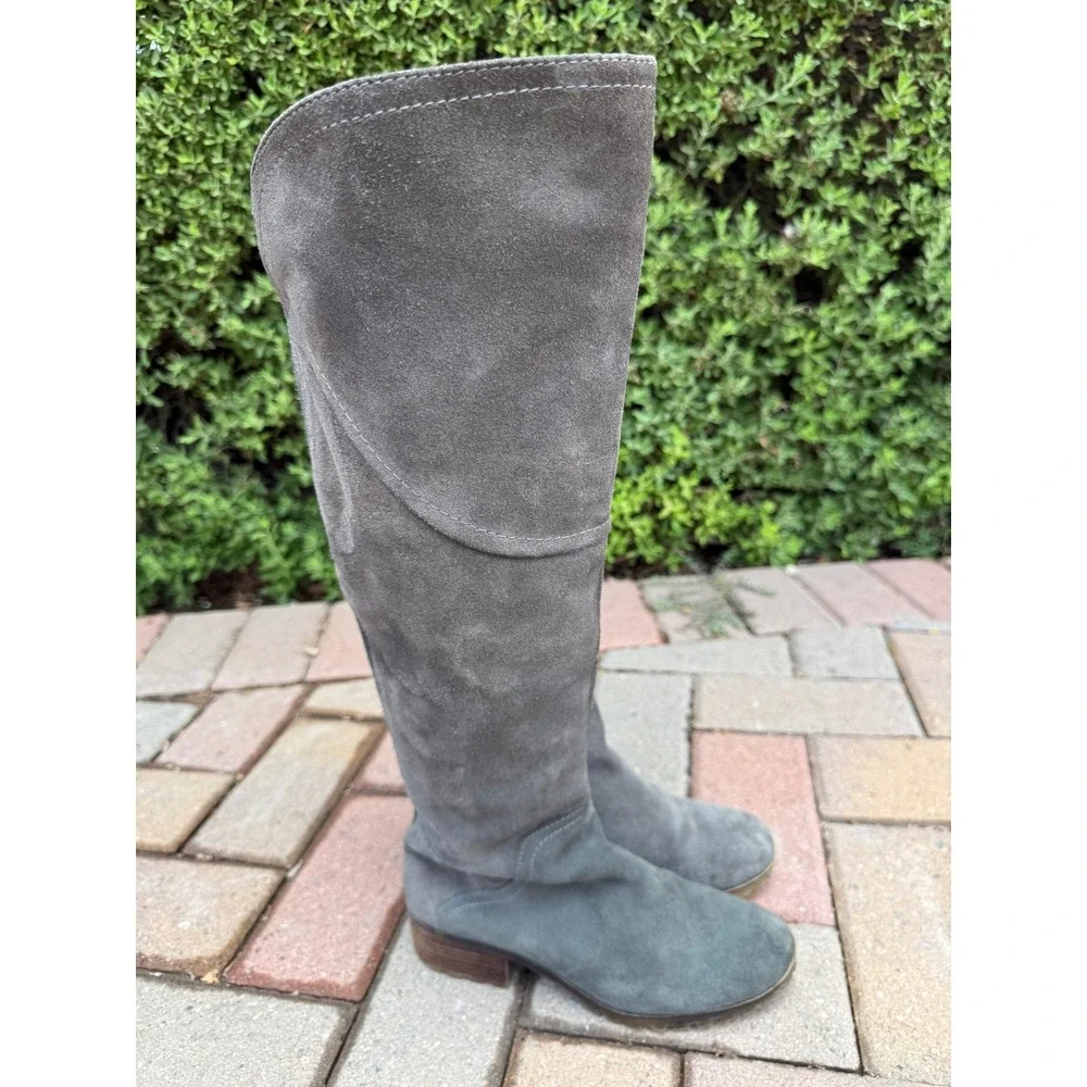 Lucky Brand Charcoal Grey Suede Over The Knee Riding Boots Lug Sole Womens 7M